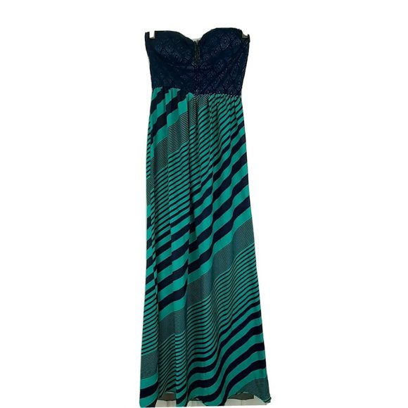 iris Dresses & Skirts - Green/Blue Strapless Lined Long Maxi Dress Size M